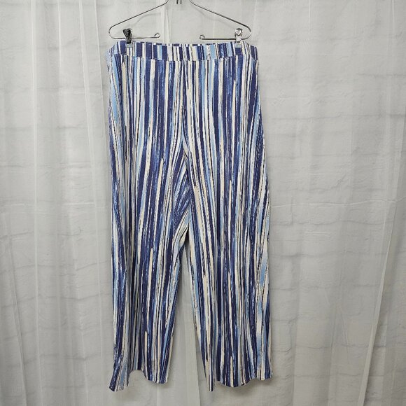 D & Co Blue Striped Beach Pants Wide Leg Boho 1XLT - Picture 1 of 9